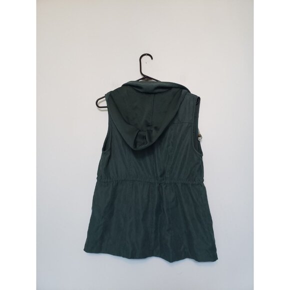 Entro Women M Vest Snap Dark Green Pockets Utility Hooded Cargo Drawstring Waist - Picture 2 of 6